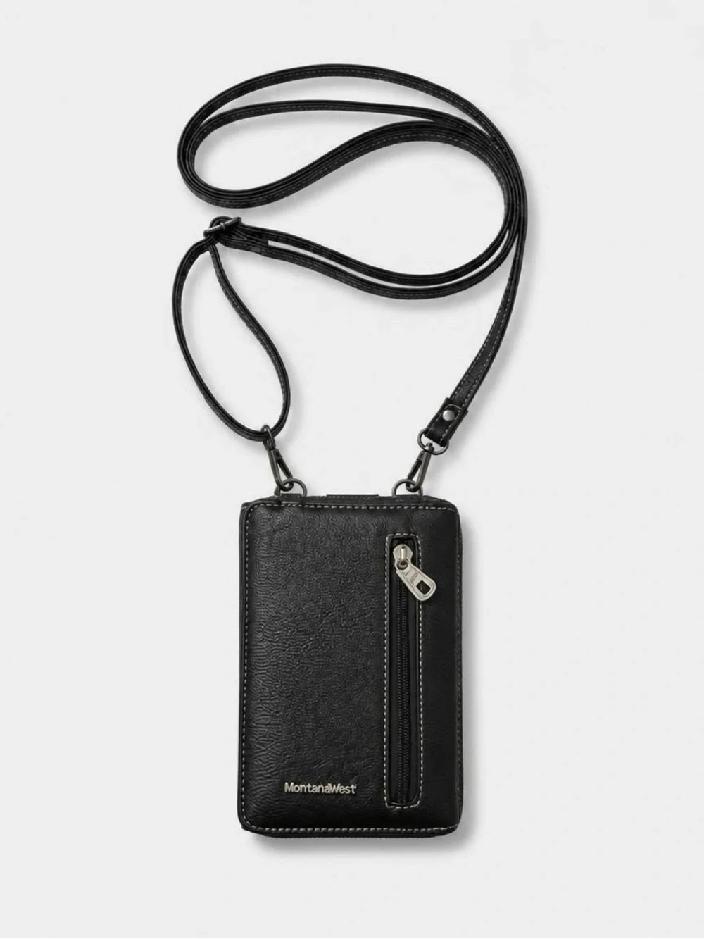 Montana West Black Crossbody Phone Wallet with Gray Haircalf Front